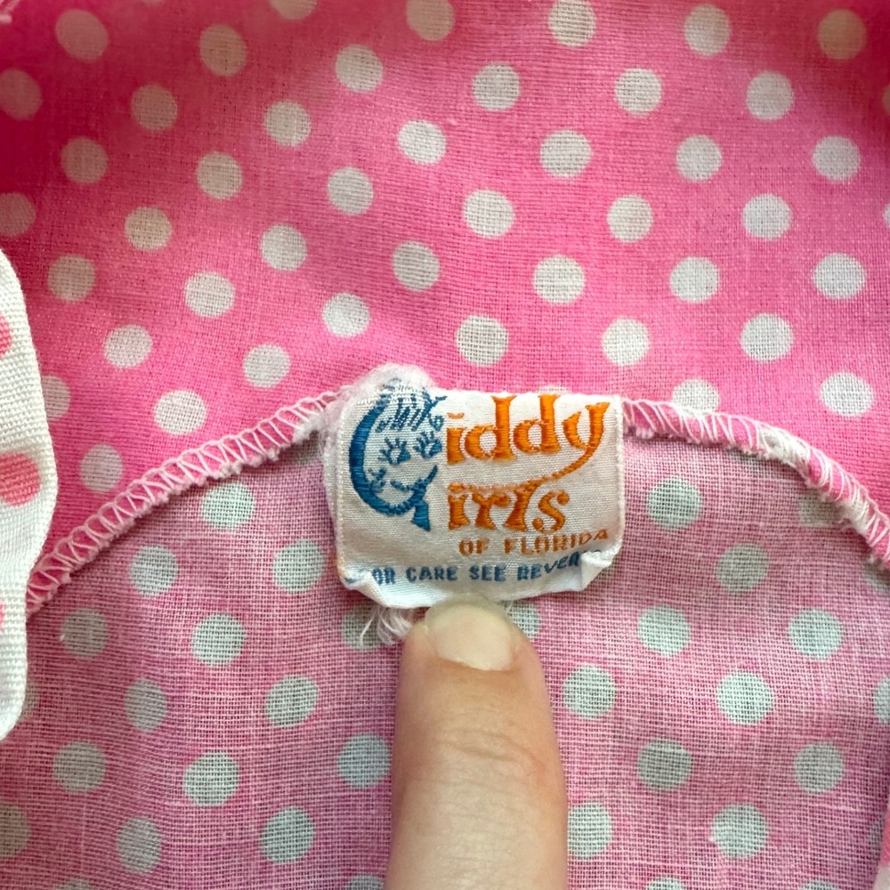 Vintage Giddy Girls Wrap Dress Girls 2T Pink White Polka Dot Ruffle‎ Sleeveless - Picture 4 of 4